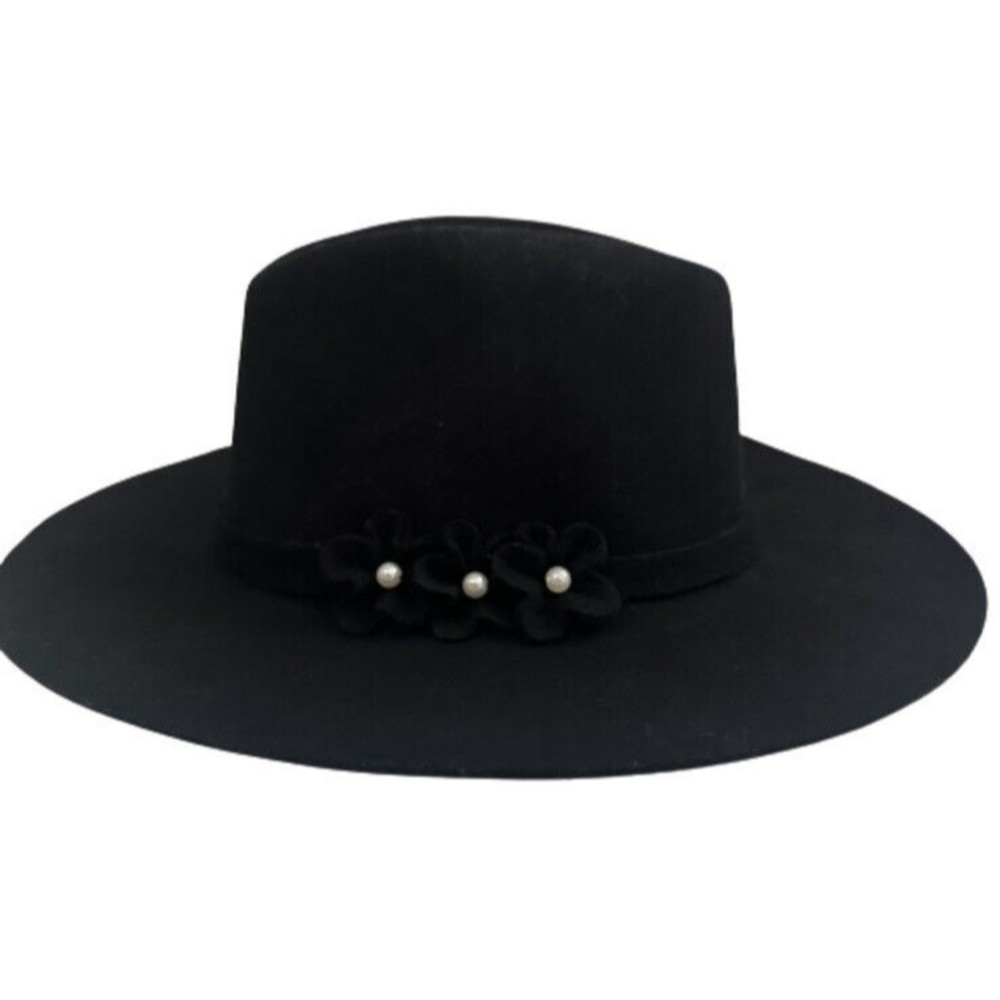 LAUNDRY BY SHELLI SEGAL Womens Black Wide Brim Hat Wool Nomad Boho One Size New